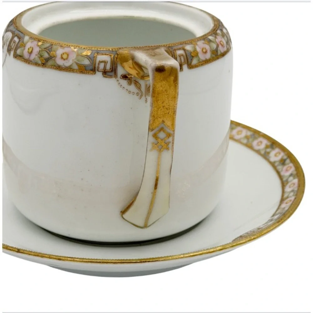 Antique Nippon Sugar Bowl Open Form w Underplate Edwardian Porcelain Curio Shelf